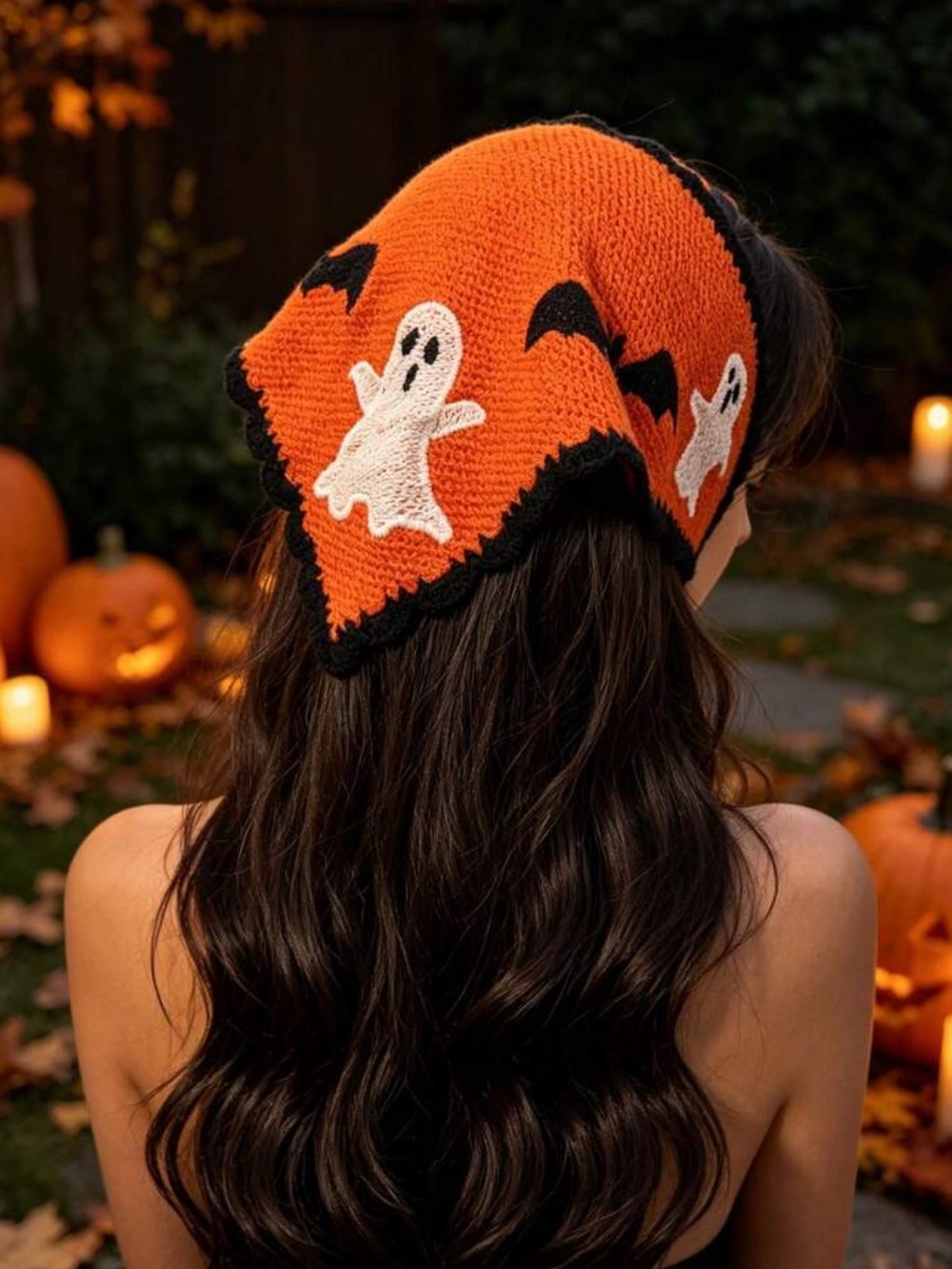 1pc Handmade Crochet Halloween Theme Headscarf,